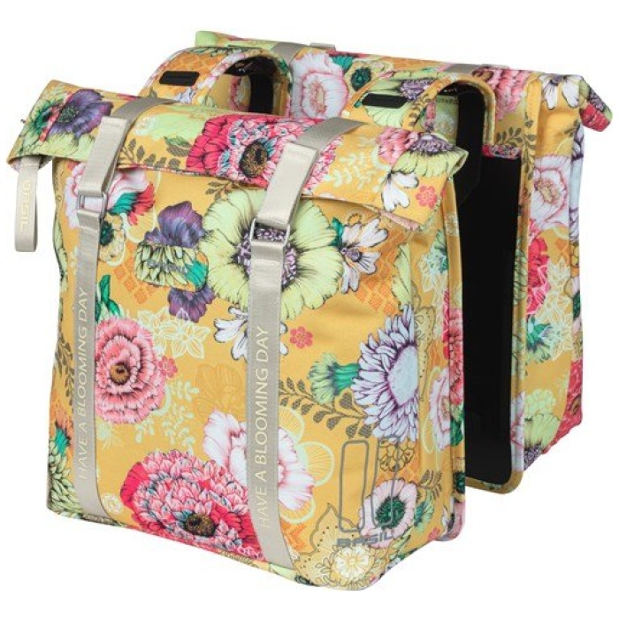 Basil Bloom Field dubbele fietstas 28-35L honinggeel